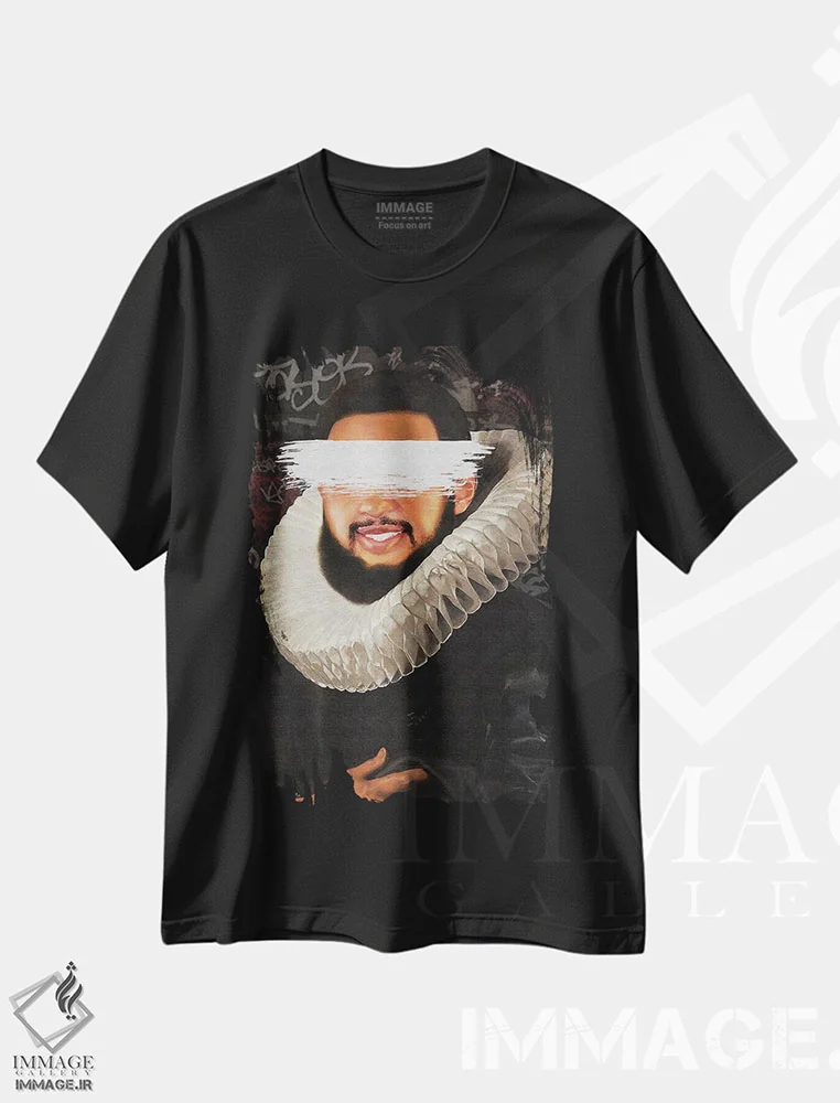 تیشرت مشکی طرح دار مرد رنسانس، هنر آمریکایی آفریقایی تبار اثر دومونیک براون | فروشگاه ایماژ