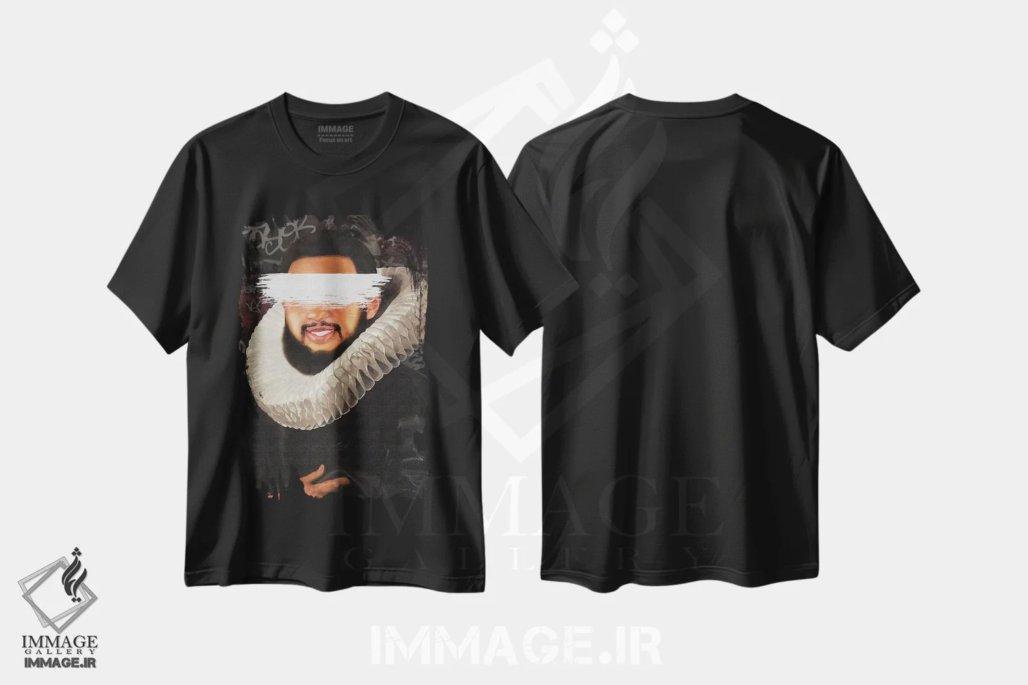تیشرت مشکی طرح دار مرد رنسانس، هنر آمریکایی آفریقایی تبار اثر دومونیک براون | فروشگاه ایماژ