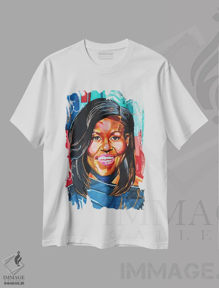 تیشرت سفید طرح دار میشل اوباما، هنر آمریکایی آفریقایی تبار اثر دومونیک براون | فروشگاه ایماژ