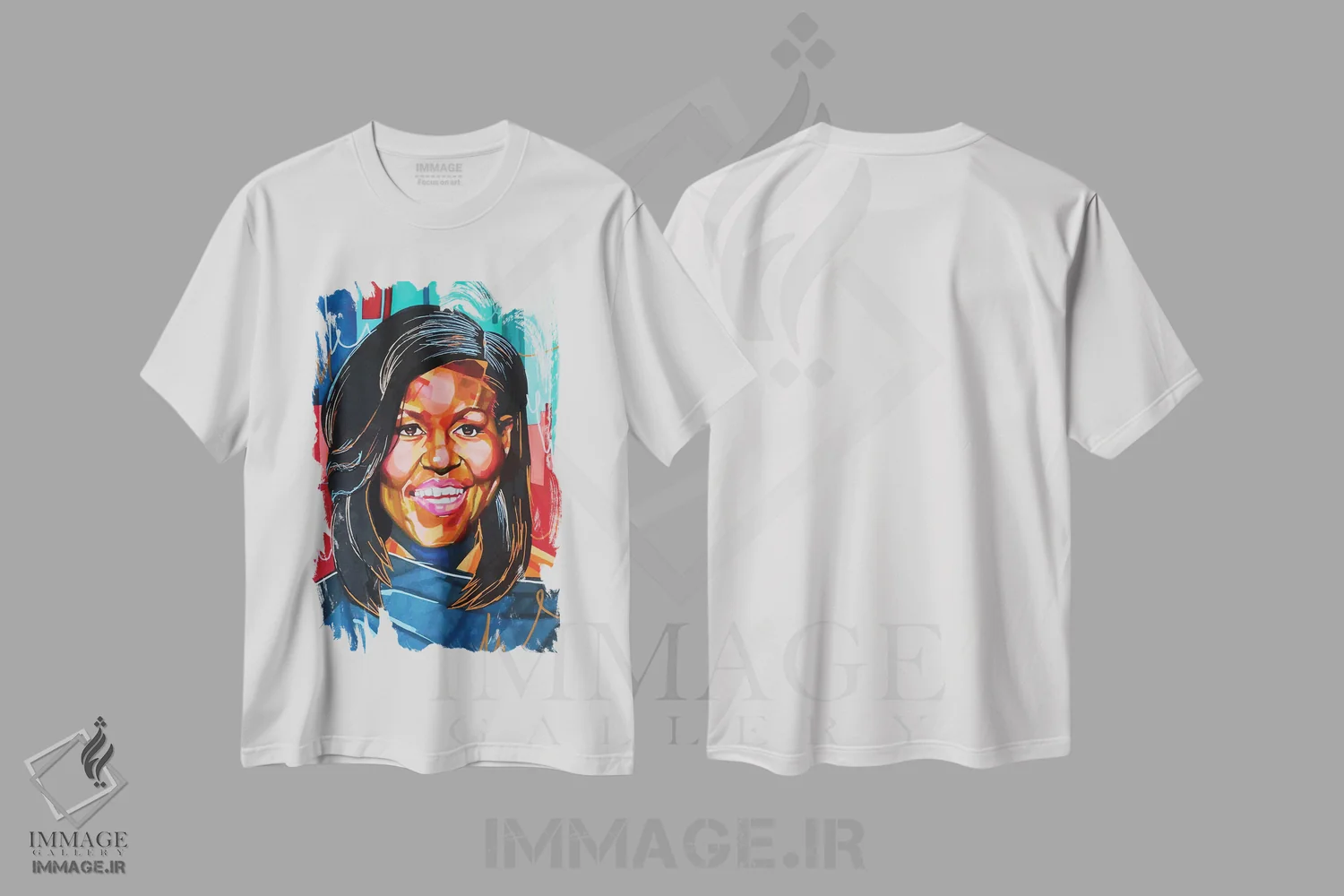 تیشرت سفید طرح دار میشل اوباما، هنر آمریکایی آفریقایی تبار اثر دومونیک براون | فروشگاه ایماژ