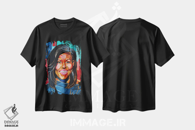 تیشرت مشکی طرح دار میشل اوباما، هنر آمریکایی آفریقایی تبار اثر دومونیک براون | immage.ir