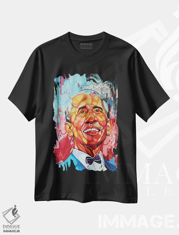 تیشرت مشکی طرح دار باراک اوباما، هنر آمریکایی آفریقایی تبار اثر دومونیک براون | فروشگاه ایماژ