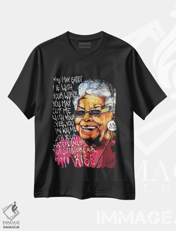 تیشرت مشکی طرح دار مایا آنجلو، هنر آمریکایی آفریقایی تبار اثر دومونیک براون | فروشگاه ایماژ