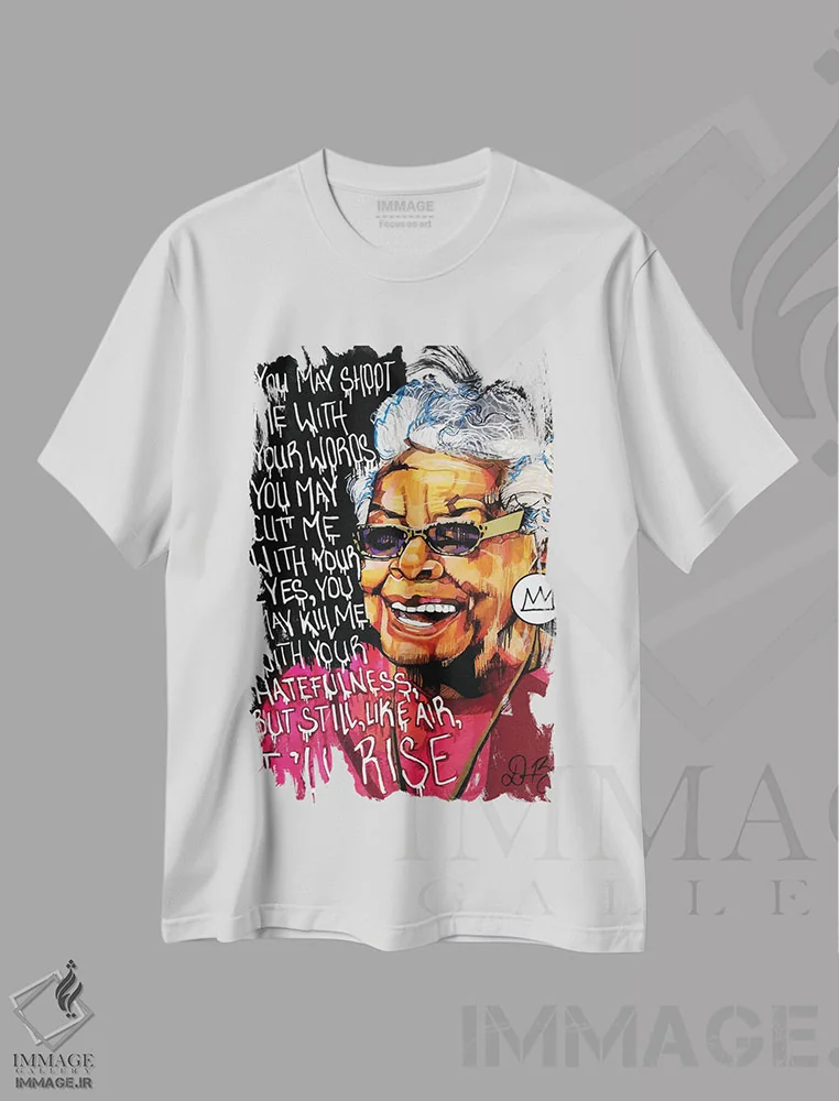 تیشرت سفید طرح دار مایا آنجلو، هنر آمریکایی آفریقایی تبار اثر دومونیک براون | immage.ir