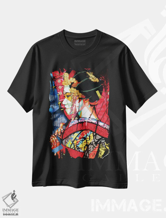 تیشرت مشکی طرح دار گیشای آمریکایی، دکور آسیایی اثر دومونیک براون | فروشگاه ایماژ