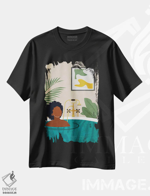 تیشرت مشکی طرح دار در خانه بمان شماره ۲، هنر آمریکایی آفریقایی تبار اثر دومونیک براون | immage.ir