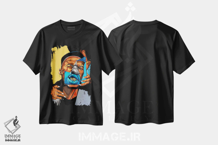 تیشرت مشکی طرح دار دندان های طلا، هنر آمریکایی آفریقایی تبار اثر دومونیک براون | فروشگاه ایماژ