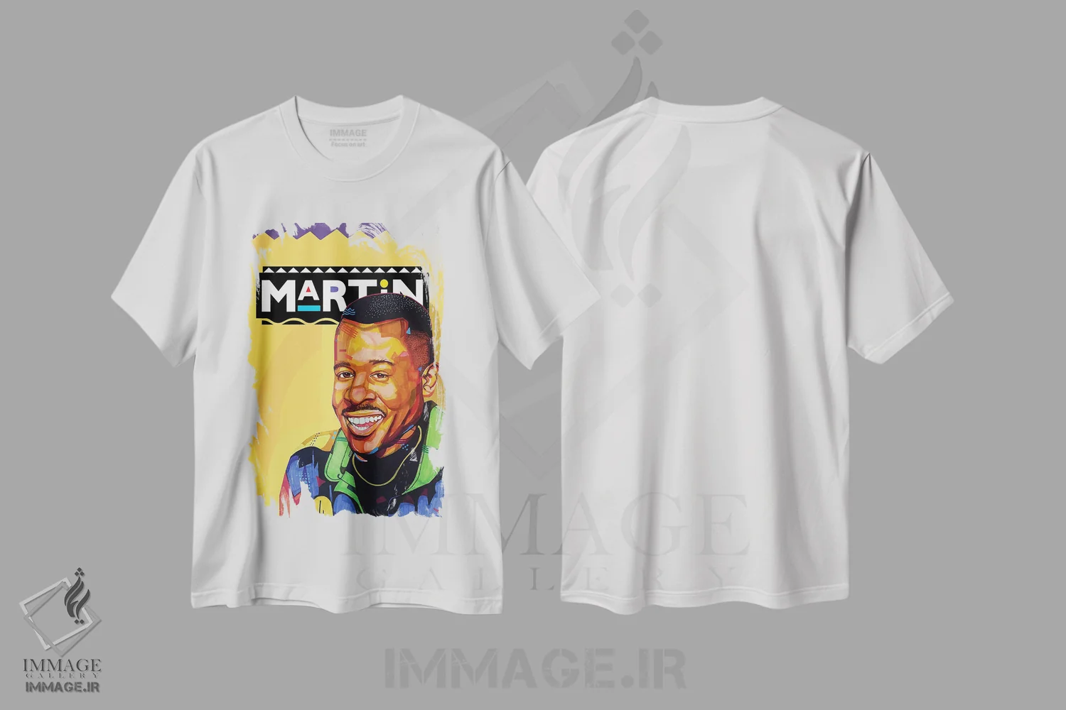تیشرت سفید طرح دار برنامهٔ مارتین، هنر آمریکایی آفریقایی تبار اثر دومونیک براون | فروشگاه ایماژ