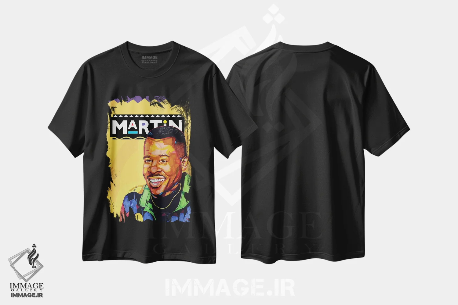 تیشرت مشکی طرح دار برنامهٔ مارتین، هنر آمریکایی آفریقایی تبار اثر دومونیک براون | immage.ir