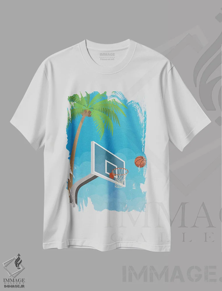 تیشرت سفید طرح دار بسکتبال خیابانی، هنر دیجیتال اثر دومونیک براون | فروشگاه ایماژ