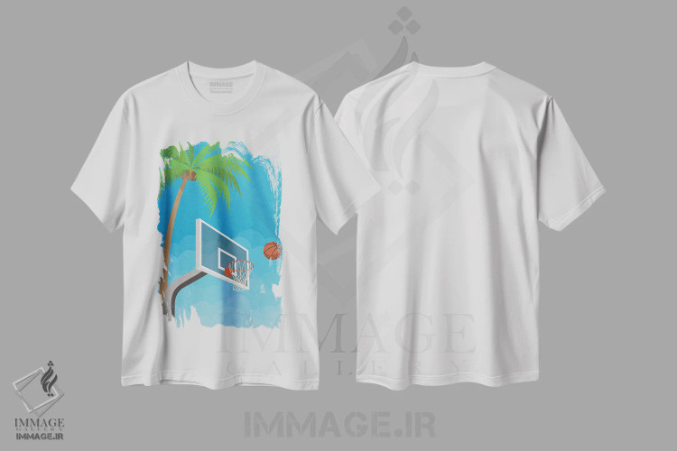 تیشرت سفید طرح دار بسکتبال خیابانی، هنر دیجیتال اثر دومونیک براون | فروشگاه ایماژ