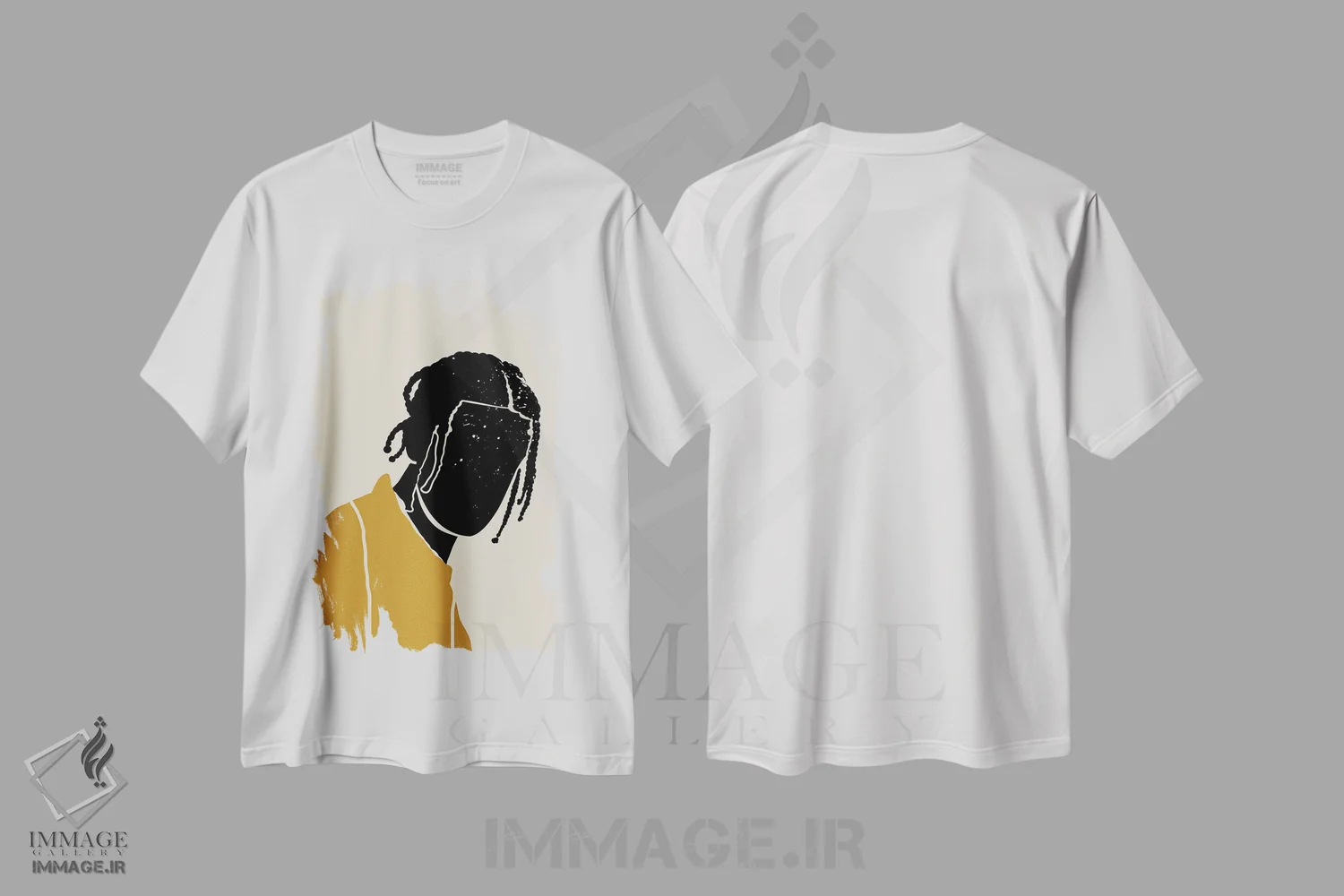 تیشرت سفید طرح دار موی سیاه ۱، هنر آمریکایی آفریقایی تبار اثر دومونیک براون | فروشگاه ایماژ