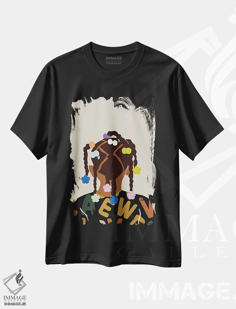 تیشرت مشکی طرح دار بازگشت به مدرسه، هنر آمریکایی آفریقایی تبار اثر دومونیک براون | فروشگاه ایماژ