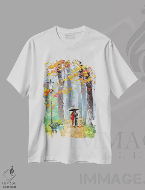 تیشرت سفید طرح دار بوسه پاییزی، مدیوم اثر دمیتری اسپیروس | immage.ir