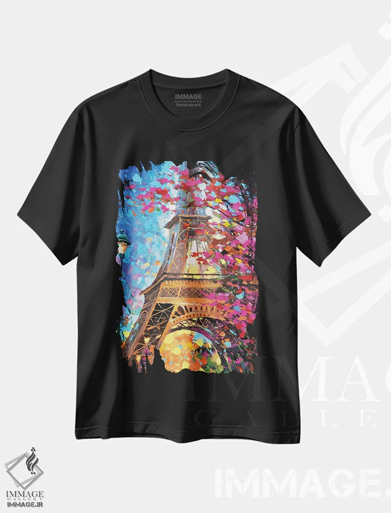 تیشرت مشکی طرح دار پاییز پاریس، مدیوم اثر دمیتری اسپیروس | فروشگاه ایماژ