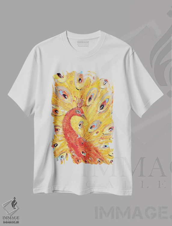 تیشرت سفید طرح دار طاووس قرمز، مدیوم اثر دمیتری اسپیروس | فروشگاه ایماژ