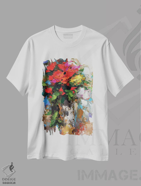 تیشرت سفید طرح دار رزها ۱، مدیوم اثر دمیتری اسپیروس | فروشگاه ایماژ