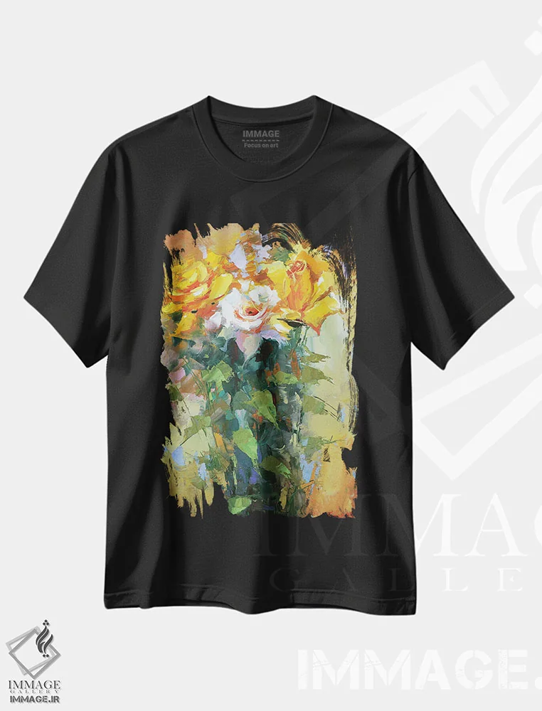تیشرت مشکی طرح دار رزها ۲، مدیوم اثر دمیتری اسپیروس | فروشگاه ایماژ