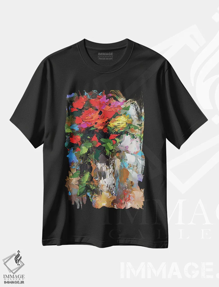 تیشرت مشکی طرح دار رزها ۱، مدیوم اثر دمیتری اسپیروس | immage.ir