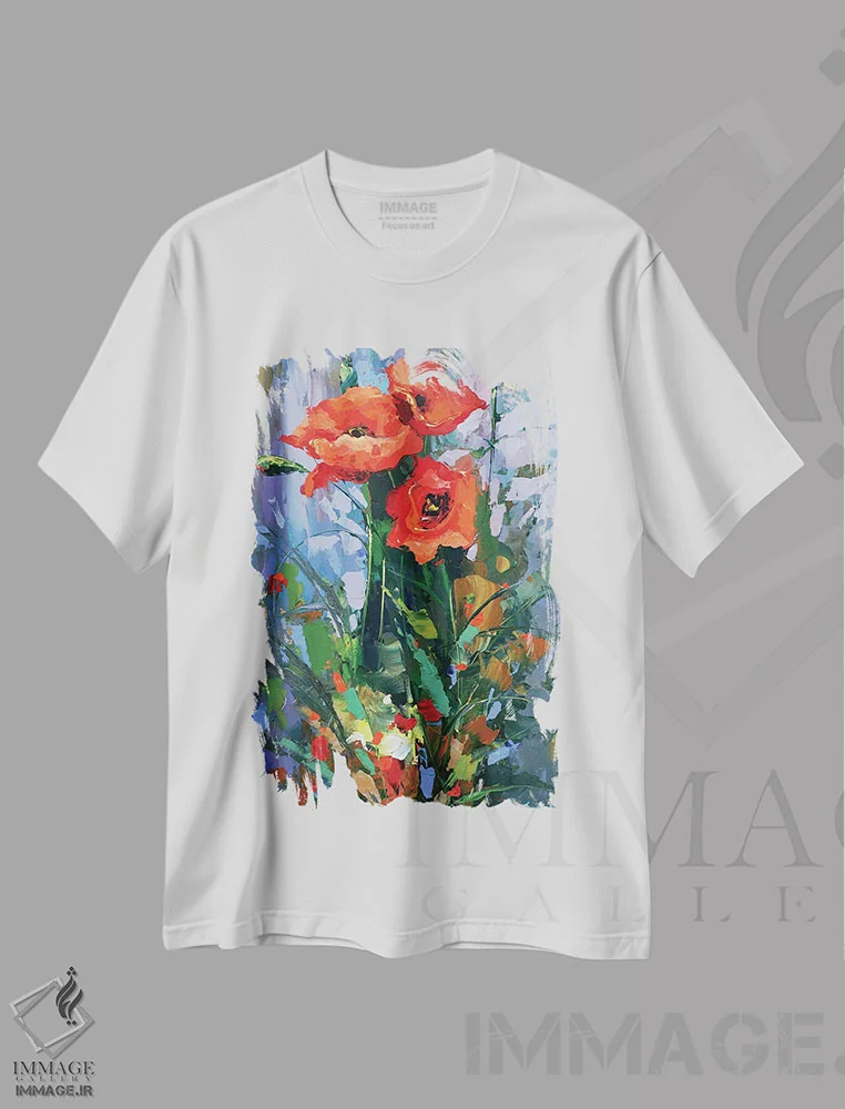 تیشرت سفید طرح دار سه شقایق، مدیوم اثر دمیتری اسپیروس | immage.ir