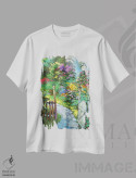 تیشرت سفید طرح دار طلوع در باغ، مدیوم اثر دمیتری اسپیروس | فروشگاه ایماژ