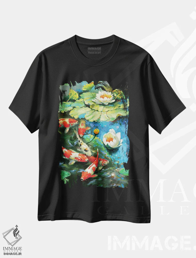تیشرت مشکی طرح دار نیلوفر آبی، مدیوم اثر دمیتری اسپیروس | فروشگاه ایماژ