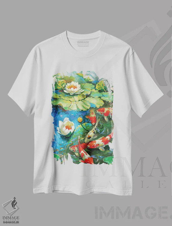 تیشرت سفید طرح دار نیلوفر آبی، مدیوم اثر دمیتری اسپیروس | فروشگاه ایماژ