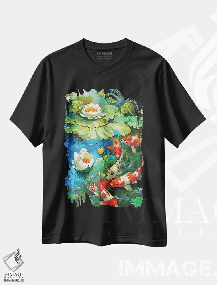 تیشرت مشکی طرح دار نیلوفر آبی، مدیوم اثر دمیتری اسپیروس | immage.ir
