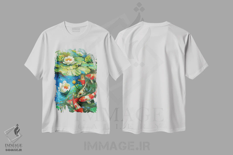 تیشرت سفید طرح دار نیلوفر آبی، مدیوم اثر دمیتری اسپیروس | فروشگاه ایماژ
