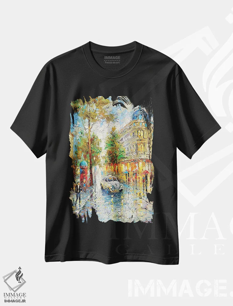 تیشرت مشکی طرح دار تاکسی سفید، مدیوم اثر دمیتری اسپیروس | immage.ir