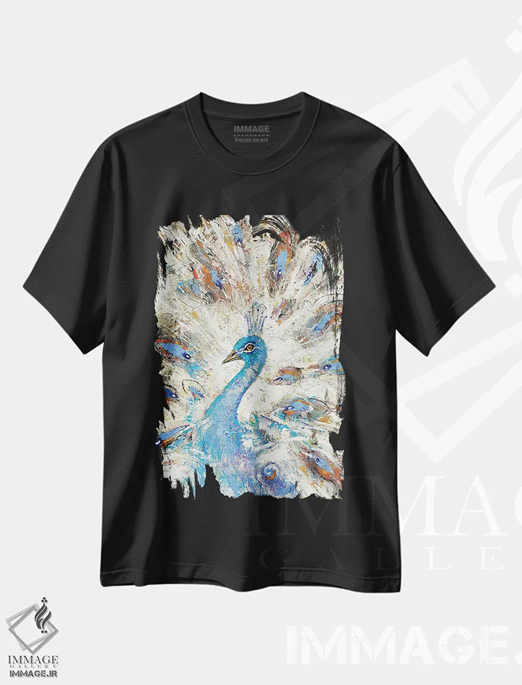 تیشرت مشکی طرح دار طاووس آبی، مدیوم اثر دمیتری اسپیروس | immage.ir