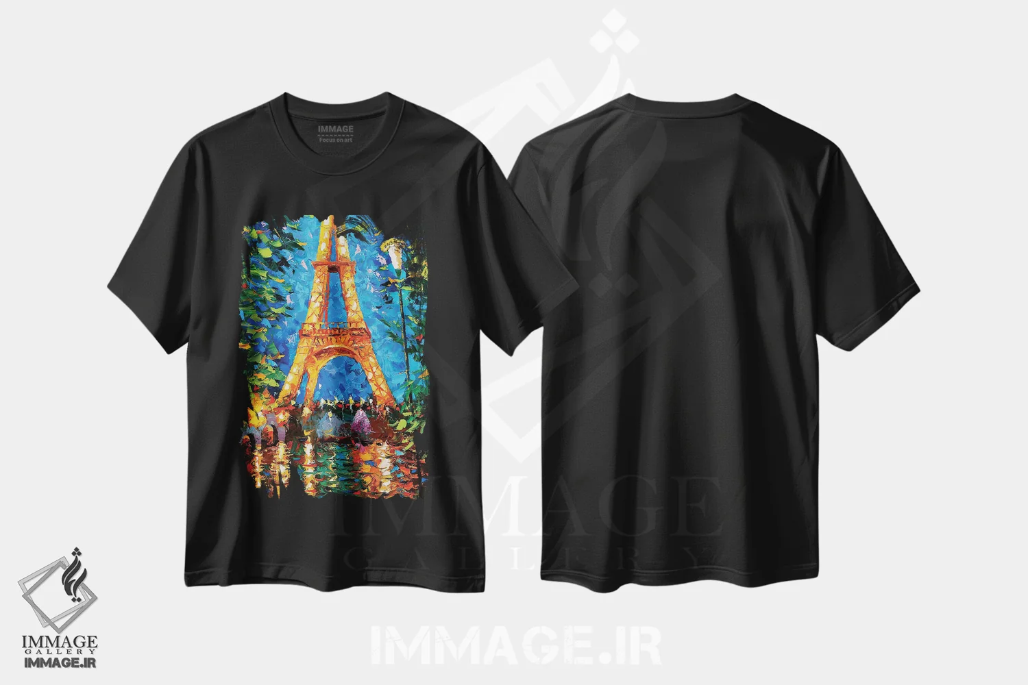 تیشرت مشکی طرح دار برج ایفل در شب، مدیوم اثر دمیتری اسپیروس | فروشگاه ایماژ