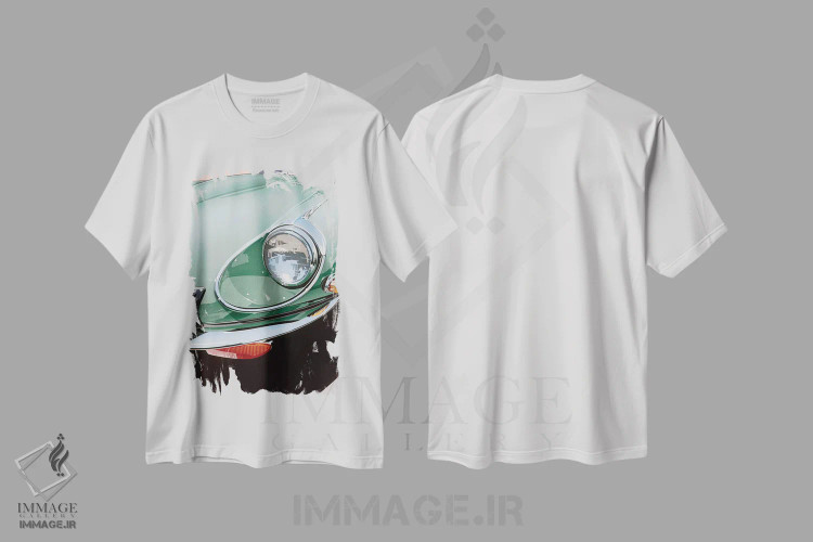 تیشرت سفید طرح دار چراغ جلو، مدیوم اثر دنیس موکای | immage.ir