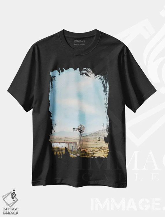 تیشرت مشکی طرح دار آسیاب بادی ساحل غربی، هنر فاخر معاصر اثر دانا مک کلار | فروشگاه ایماژ