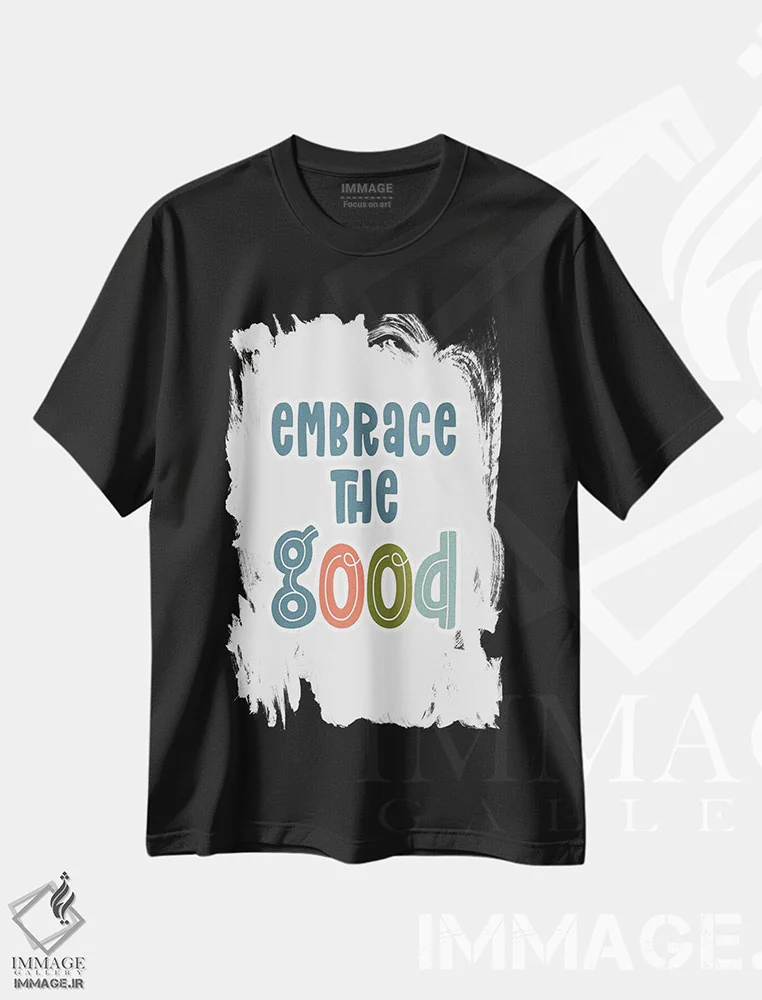 تیشرت مشکی طرح دار نیکی را در آغوش بگیر، تایپوگرافی اثر دلورس ناسکرنت | immage.ir