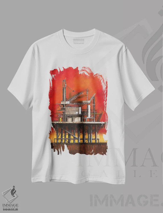 تیشرت سفید طرح دار دکل نفتی، هنر فاخر معاصر اثر دانا مک کلار | immage.ir