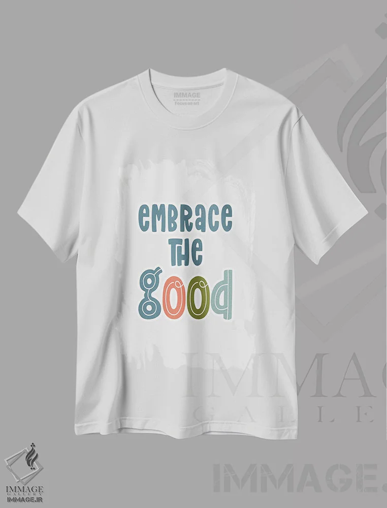 تیشرت سفید طرح دار نیکی را در آغوش بگیر، تایپوگرافی اثر دلورس ناسکرنت | فروشگاه ایماژ