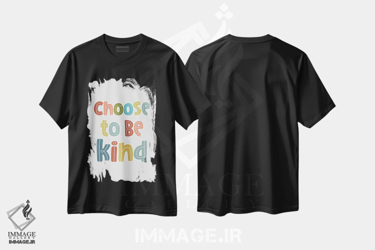 تیشرت مشکی طرح دار مهربان باش، تایپوگرافی اثر دلورس ناسکرنت | immage.ir