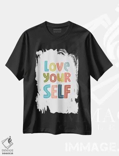 تیشرت مشکی طرح دار خودت را دوست داشته باش، تایپوگرافی اثر دلورس ناسکرنت | فروشگاه ایماژ