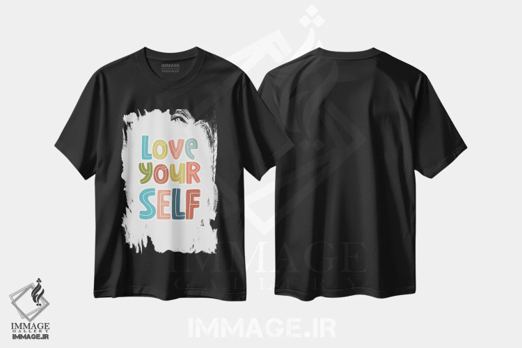 تیشرت مشکی طرح دار خودت را دوست داشته باش، تایپوگرافی اثر دلورس ناسکرنت | فروشگاه ایماژ