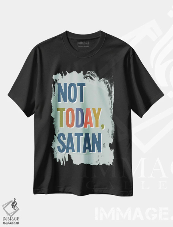 تیشرت مشکی طرح دار امروز نه شیطان!، تایپوگرافی اثر دلورس ناسکرنت | فروشگاه ایماژ