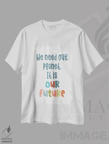 تیشرت سفید طرح دار سیاره آیندهٔ ماست، تایپوگرافی اثر دلورس ناسکرنت | فروشگاه ایماژ