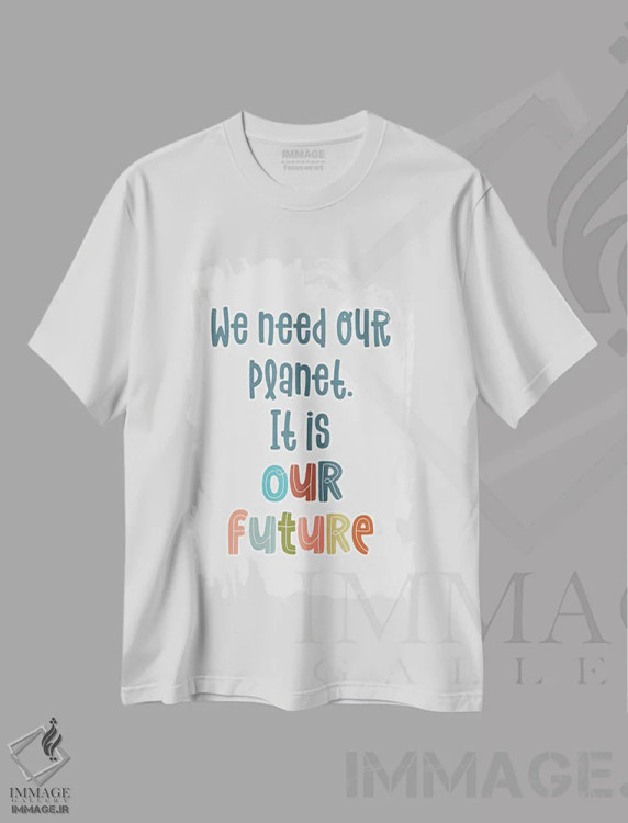 تیشرت سفید طرح دار سیاره آیندهٔ ماست، تایپوگرافی اثر دلورس ناسکرنت | فروشگاه ایماژ