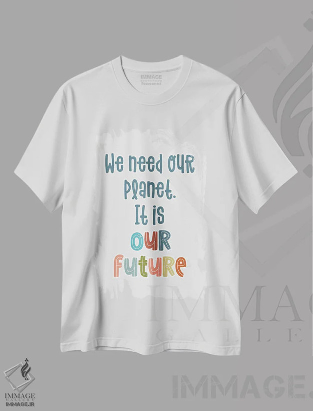 تیشرت سفید طرح دار سیاره آیندهٔ ماست، تایپوگرافی اثر دلورس ناسکرنت | فروشگاه ایماژ