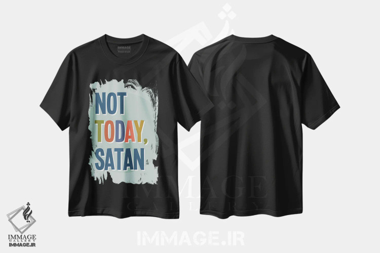 تیشرت مشکی طرح دار امروز نه شیطان!، تایپوگرافی اثر دلورس ناسکرنت | فروشگاه ایماژ
