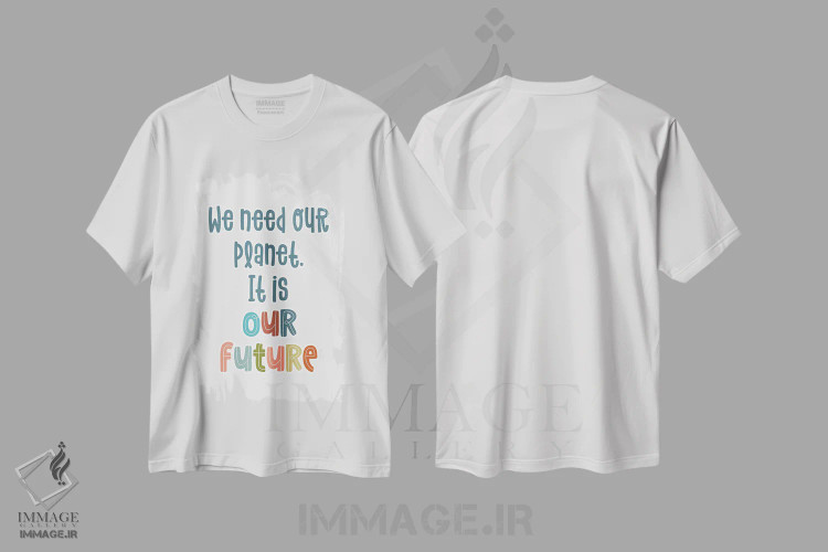 تیشرت سفید طرح دار سیاره آیندهٔ ماست، تایپوگرافی اثر دلورس ناسکرنت | فروشگاه ایماژ