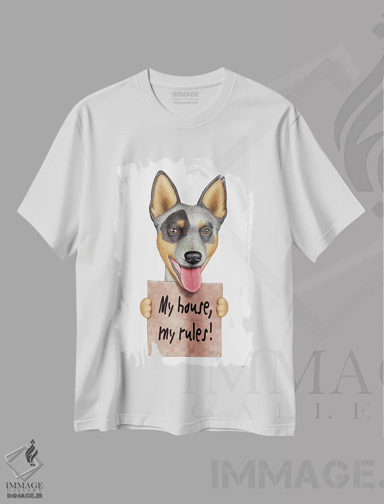 تیشرت سفید طرح دار سگ گله استرالیایی، تزئینی اثر دنی گوردون | فروشگاه ایماژ