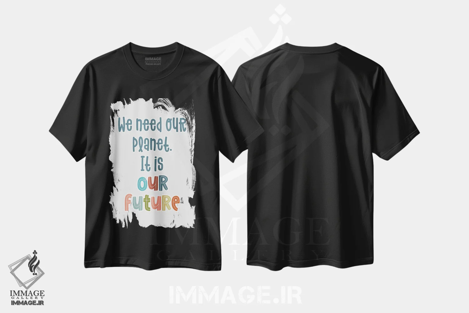 تیشرت مشکی طرح دار سیاره آیندهٔ ماست، تایپوگرافی اثر دلورس ناسکرنت | immage.ir