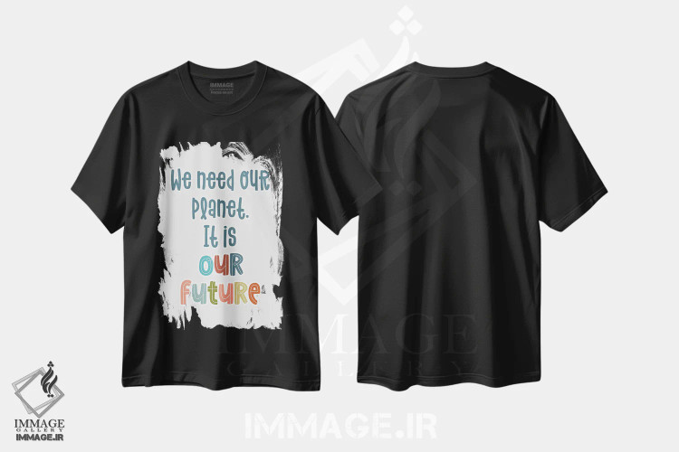 تیشرت مشکی طرح دار سیاره آیندهٔ ماست، تایپوگرافی اثر دلورس ناسکرنت | immage.ir