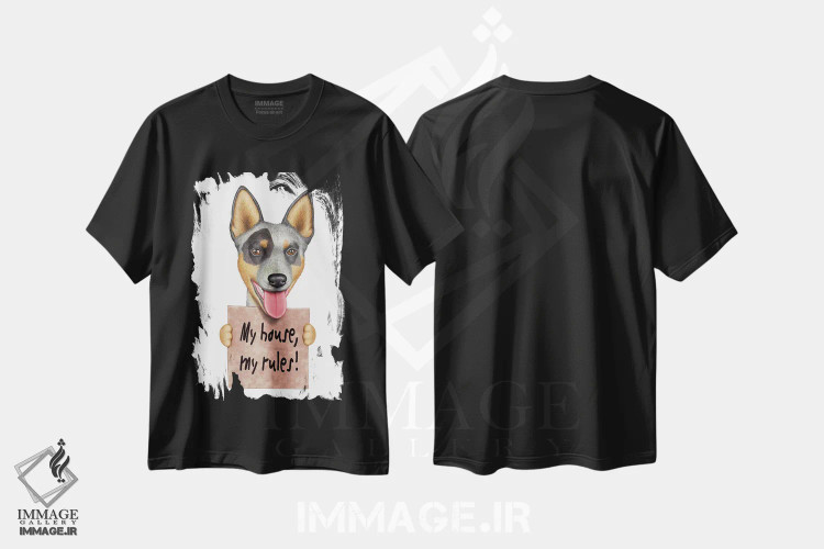 تیشرت مشکی طرح دار سگ گله استرالیایی، تزئینی اثر دنی گوردون | immage.ir